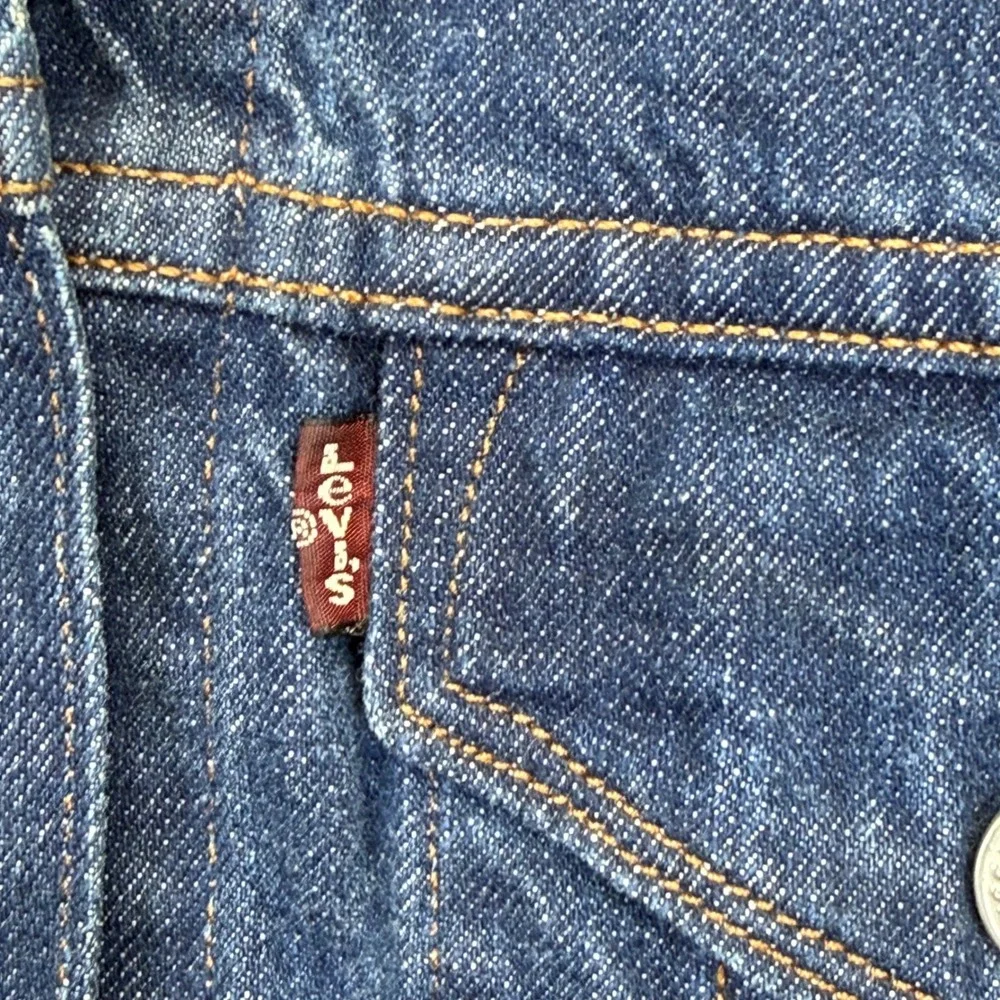 Levi‎ Strauss & Co Mens Dark Wash Denim Trucker Jacket Blue Cotton Size Large